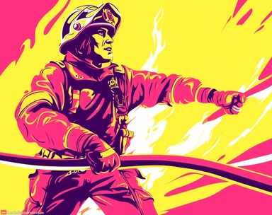 firefighter stock illustration clipart image of a fireman hose drawing, in the style of light gray and magenta, light yellow and dark orange, alfred munnings, hans memling, cartoon violence, folk/naïve:, light gray and red