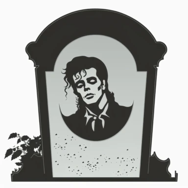 gravestone with michael jackson's face, transparent white background, flat clipart style