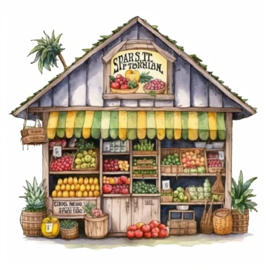 fruit shop with brand name digital clipart on white background