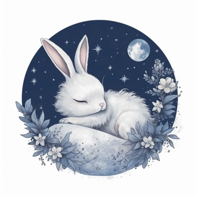 a cresent moon, baby bunny sleeping on the moon, night sky, Fantasy Clipart, PNG Clipart, Illustration clipart, 4K, extremely detailed