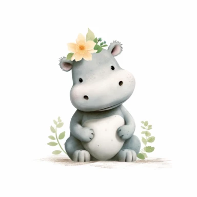 a baby hippo clipart with illustration, full body shot ,8k, style of Bohemian, style of Anna Süßbauer and Jon Klassen,vector, Vector, white background,Solid Background, Sharpness and clarity, masterpiece, trending on Artstation and Dribbble.