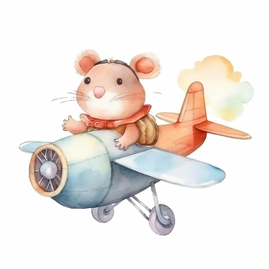 cute animal flying on airplane watercolor clipart illustration with isolated background isolated on white background