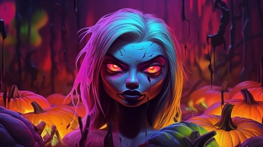 webp, oil painting, glowing eyes, clipart, Halloween, glow in the dark, neon, uhd, vivid, colorful, highly detailed,