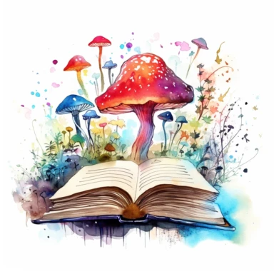 Watercolor Fantasy Open Book Clip Art white background