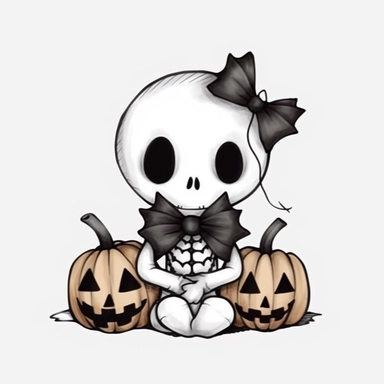 1 x Cute Halloween Skeleton Clipart, white background,