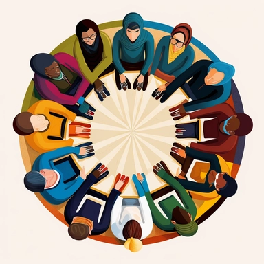 multicultural group of people sitting in a circle clipart