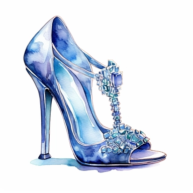 watercolor single clipart of cinderellas high heel shoe made of glass in the style of deluxe fashion with crystals