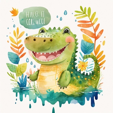 watercolor happy crocodile clipart