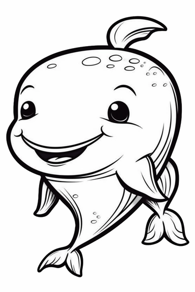 cute chibi whale closeup , clipart style of coloring book for children, super simple, thick, clear, lines, black and white, white background