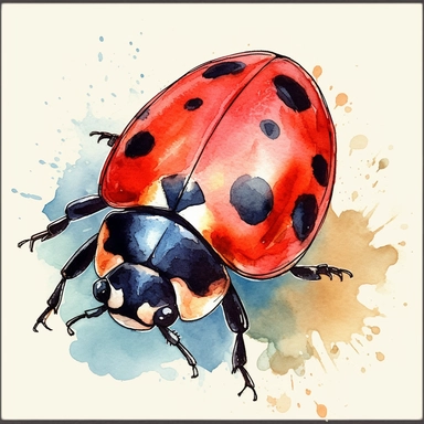 a Cute Lady Bug watercolor Clipart sublimation clipart graphic, full body, clipart, sticker, a single picture, cartoon style, highly detailed, 8k, one image in the frame--no text in the picture--