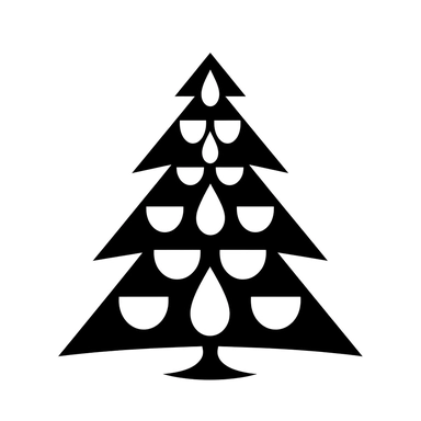 black and white silhouette of a christmas tree, clipart style, white background, thick lines, vector, simple design, flat colour, solid colour, christmascore