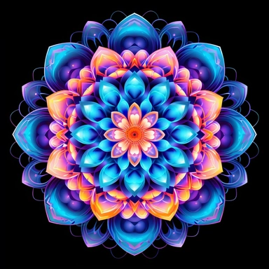 Clipart. White background. Vibrant neon mandalas illuminate the foreground with their intricate and mesmerizing patterns. The bold use of neon colors adds an electrifying energy and modern aesthetic to the traditional art form, symbolizing the dynamic nature of cultural evolution and artistic expression. Delicate lotus flowers, sacred geometric shapes, or subtle references to spiritual concepts enhance the depth and meaning of the artwork, inviting viewers into a meditative and transformative ex