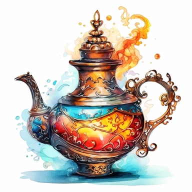watercolor detailed intricate Aladdin genies lamp clipart awesome