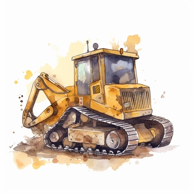 watercolor illustration of Industrial bulldozer, digital art, concept,art,8k,hd,kawaii,no backround, clipart
