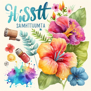 summer Illustrations, water festival , hibiscus flower, Floral Bouquet, colorful squirt gun, Planner Graphics, Cheerful Colors, Hand-Drawn Art, Botanical Clipart, Watercolor Elements, single design, 8k