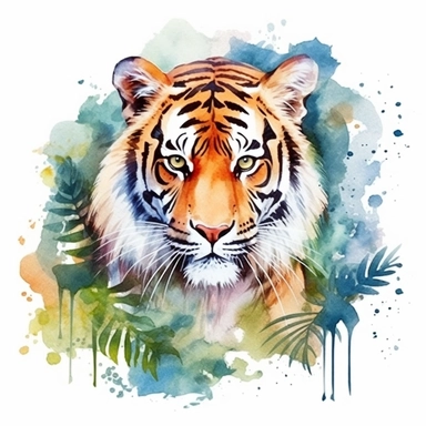 watercolor illustration of a beautiful and cute Tiger in nature clipart, in the style of realistic watercolor paintings, realistic, detailed, bright colours, white background, clipart, detailed
