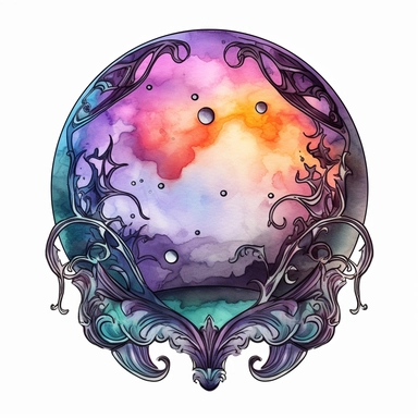 mystical crystal ball, Halloween, folk art, watercolor, clipart elements, smooth gradients, black contour outline, ultra detailed, white background, super clear, high quality