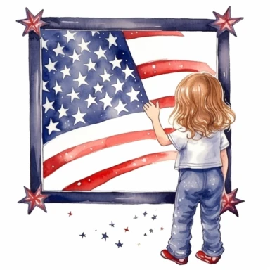 design frame independence day u.s.a. super-cute , Perfect for nursery art and children's book illustration style, simple, cute, full color, clipart, watercolor illustration, single object, white background for removing background