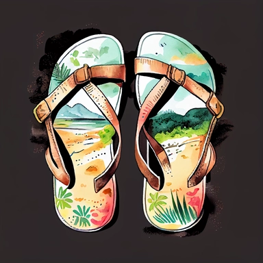 Beach and mountain sandals illustration, watercolor hand draw Illustration clipart, 4K, extremely detailed