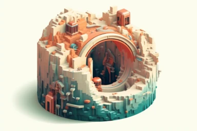 a close up of a infinite loop open pit mine on a white background, james gilleard and james jean, escher, trending on artisation, connectedness, scutoid, mit technology review, by Sam Spratt, dan mcpharlin : : ornate, wormholes, tetris, monolithic, stylized stl, clipart icon, simple 4 colors from gray to metalic blue, vector-based, sharp border, plane color and very define, high quality, digital art, 8k resolution, masterpiece, congruent, amazing, incredible, awe-inspiring, mind-blowing, masterf