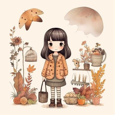 cute girl, clipart, planner girl clipart, cottagecore, standing