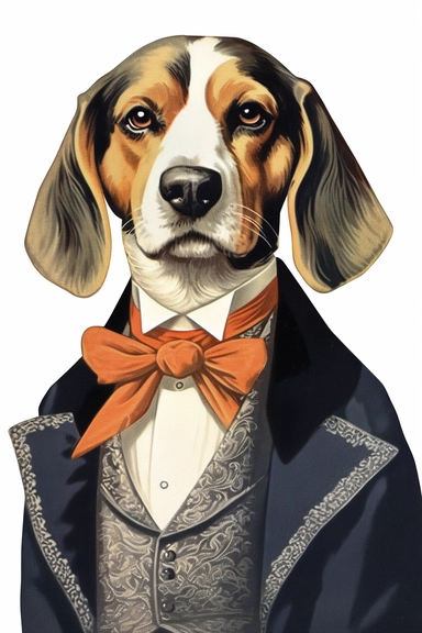 Vintage 1920 detailed Portrait of a Beagle Dog in victorian attire Illustration , Chromolithograph, Die Cut, 1920s Illustration, Vintage, Chromolithograph, Colorful, Antique, Ephemera, Clipart, 8k, Isolated on white