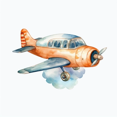airplane, watercolor, doodle,fable, child book, clip art, transparent background, 300 dpi, nursery illustration, minimalist, vector illustration, optimistic -