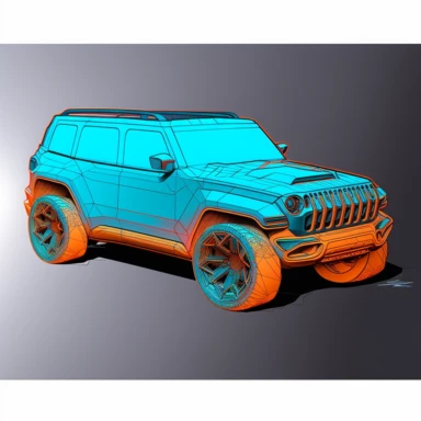schematic drawings of futuristic concept jeep car, detailed, colorful, vector, sharp focus, super detailed, illustration, 16:9, v4, q2, 16k, High quality, clipart style