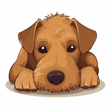 A cutecore clip art Irish Terrier with a big head and big round eyes body is curled up, body is a spherical shape, full body