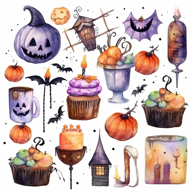 halloween watercolor clipart, happy halloween party theme