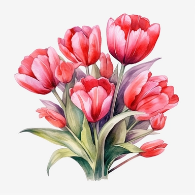 Birthday tulip red color bouquet watercolor design clipart