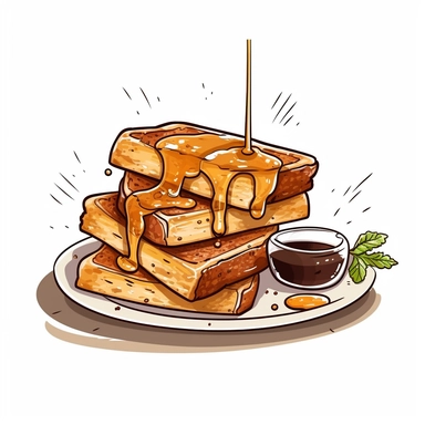 Vector Design, French toast sticks with syrup, with outline, clipart, white background, high quality