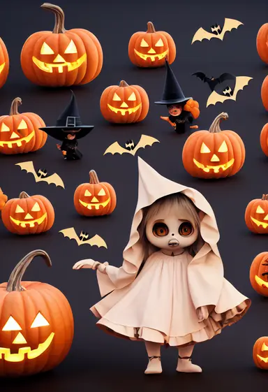 cute 3d halloween character clipart for website 3D, 3D render, animation style, 8k, wallpaper style,
