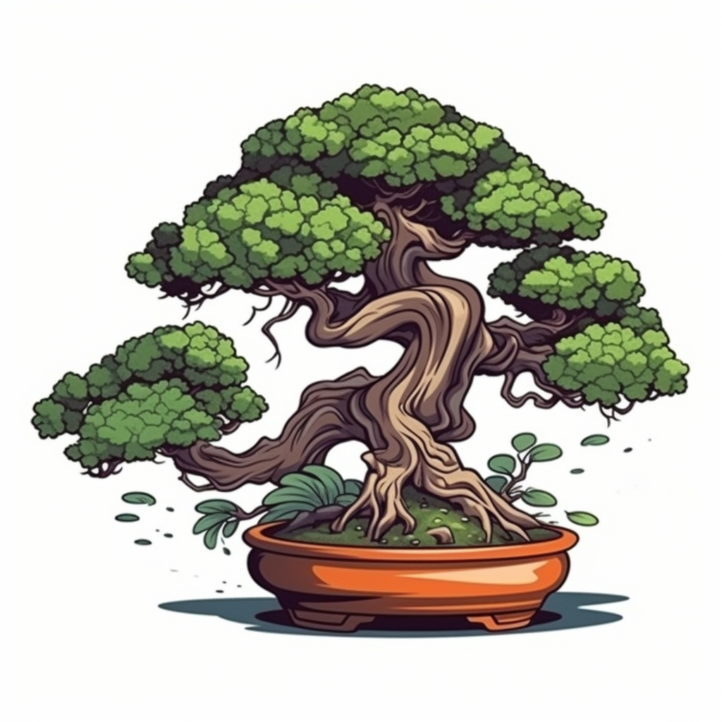 beautiful bonsai plant, graphic, clipart, vector, cartoon, white ...