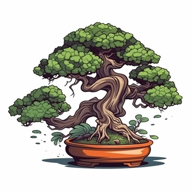 beautiful bonsai plant, graphic, clipart, vector, cartoon, white background