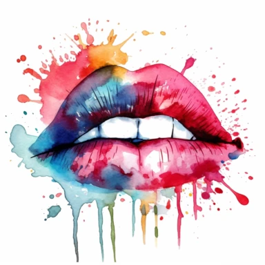 Single Watercolor Distress Kiss Lips Sublimation Clipart