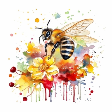 Watercolor Honeybee on a field full of flowers. Clipart Bundle.Everything is full of colourful flowers with green,red,yellow.Summer Clipart. Watercolor flower digital Graphics. Honey Bees, Honey Jar, Honey Drips.watercolor honey bee Clipart. Spring Garden honey dripping from honeycomb. Fantasy,white background. Black and white ink. solution HD : : ultrarealistic,Leica M6 camera with a Leica 50mm f/2 Summicron lens Fujifilm Pro 400H, set the ISO to 400, shutter speed to 1/125, and aperture to f/2