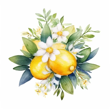 watercolor sweet lemons bouquet clipart, white background