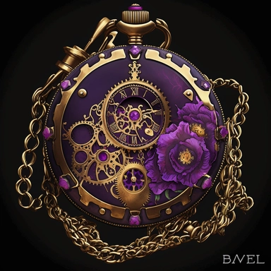 Steampunk pocket watch with a purple face and gold gears ,watercolor, Steampunk, dark purple color theme, Detailed, clipart, sweet, png transparent background