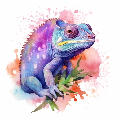 watercolour illustration free brushstrokes, beautiful and joyful, chameleon, mark brooks, naturecore, animal clipart, isolated on a white background,