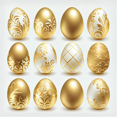 set 12 easter golden eggs white background, clipart