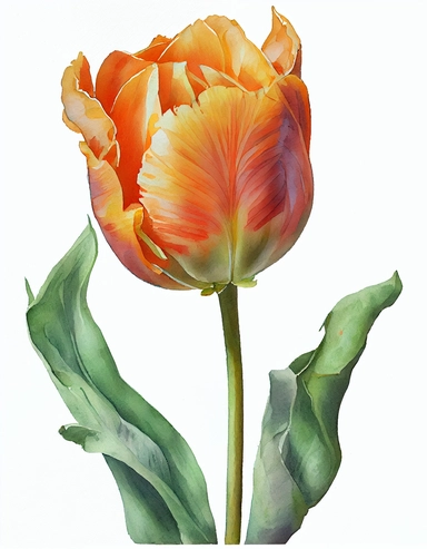 detailed watercolor art large garden orange tulip bulb no leaves , isolated on white background, realistic, clipart