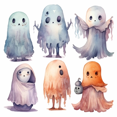 watercolor clipart ghosts cute skeletons halloween