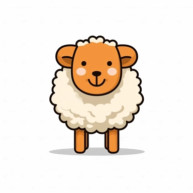 clipart of a sheep, flat design, minimalistic, black outline, solid color fill, playful, cartoonish, clean fully white background, 2D, PNG format
