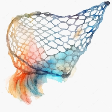 Watercolor fishing net clipart, white isolated background, space out, hd
