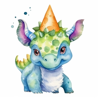 watercolored clipart with triceratops, funny and friendly, goofy, silly and playful dinosaur, colored, white background