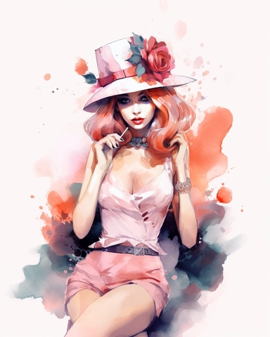 watercolour casino pin up pretty lady hd clipart white background