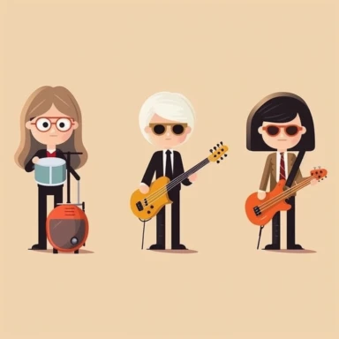 a set of clipart inspired by fledging American rock band at a Swiss boarding school as conceived by Wes Anderson and rich kids at an exclusive school playing rock music