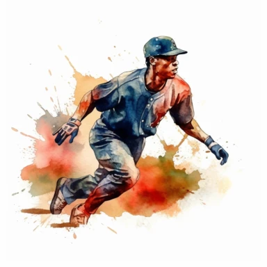 A player stealing a base, baseball, clipart, watercolor