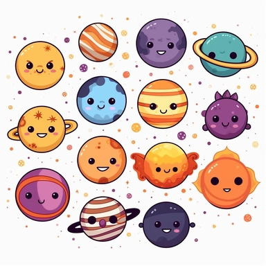 Solar system clipart perfect clean lines, planets vector graphics, Space clipart, high quality kawaii png clip art on a white background